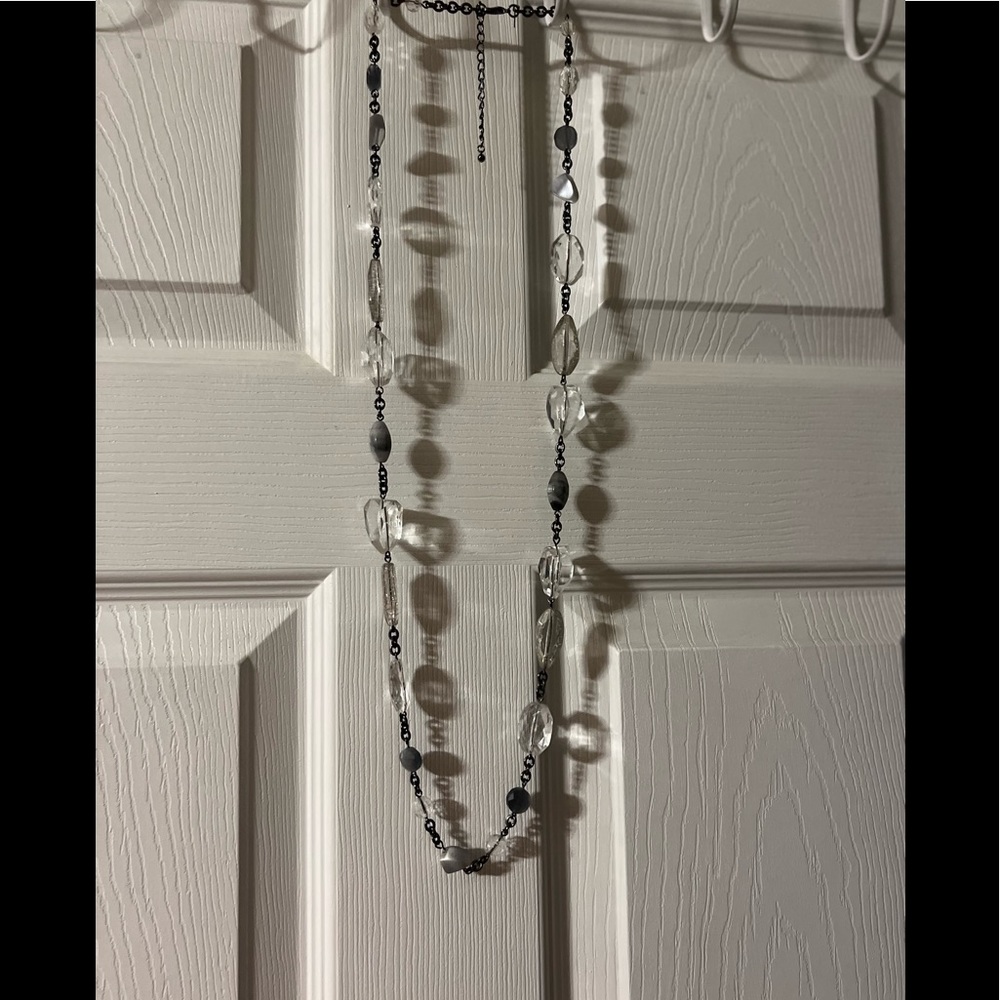 Lia Sophia long silver beaded necklace